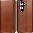 SHIELDON Wallet Case for Galaxy S25 FE 2025 5G, Genuine Leather RFID Blocking Credit Card Holder Kickstand Magnetic Folio Full Protection Cover Compatible with Galaxy S25 FE 6.7" - Retro Brown