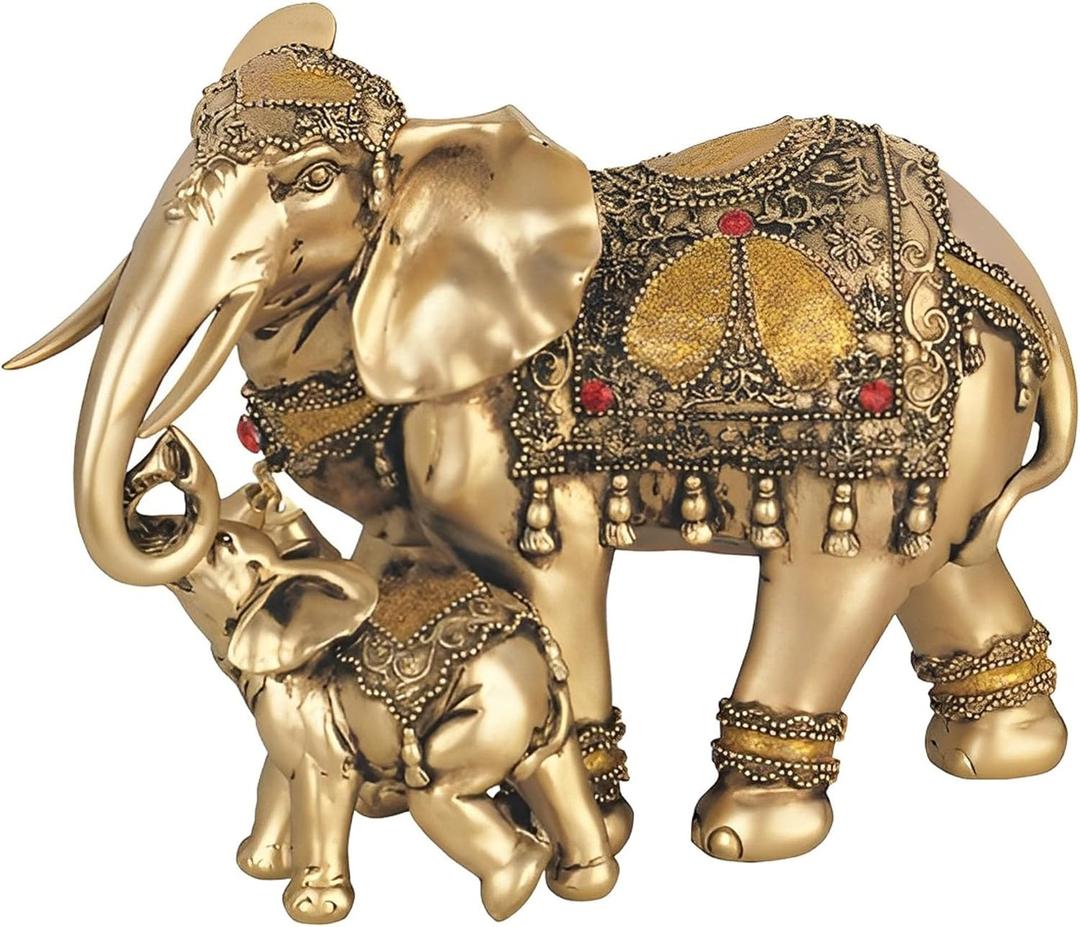 ICE ARMOR 6.5" H Brass Thai Elephant with Calf Statue Feng Shui Decoration Religious Figurine Office Desk/Home/Living Room/Table Decor, Perfect House Warming Gifts for New Home