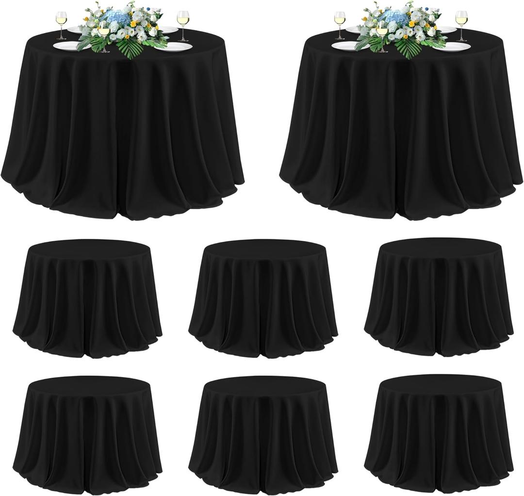 sancua 120 Inch Round Tablecloth Black, 8 Pack - Circle Polyester Fabric Table Cloth for Wedding Party Reception Banquet Birthday, Washable Formal Table Cover (Fit 48-96 Inch Tables)