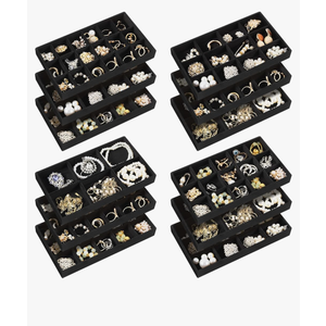 Junkin 12 Pcs Jewelry Tray Velvet Stackable Jewelry Organizer Trays Divided Earring Accessories Storage Containers Box