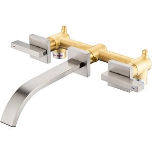 Brass Wall Faucet Brushed Nickel Wall Mounted Bathroom Faucet, Wall Mount Bathroom Sink Faucet, Dual Lever Handle, Rough-in Valve Included, Pt001-BN