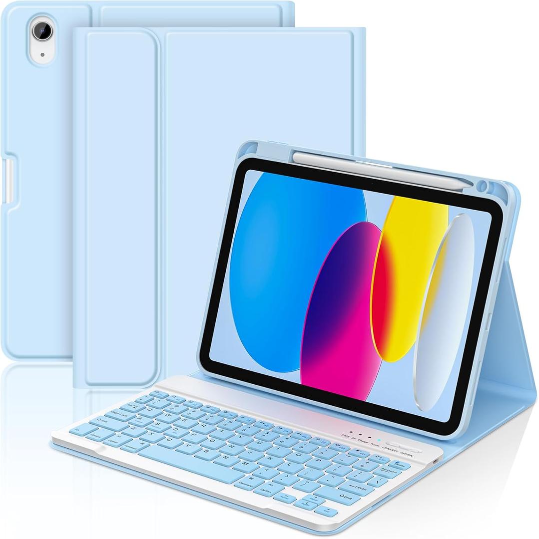 COO Keyboard Case for iPad 11/10th Gen 11/10.9 inch 2025 A16/2022, Detachable Wireless Bluetooth Case with Keyboard Built-in Right Side Pencil Holder, Auto Wake/Sleep for iPad A16 KeyboardCase (Blue)