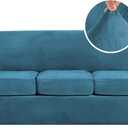 H.VERSAILTEX Modern Velvet Plush 4 Piece High Stretch Sofa Slipcover Sofa Cover Furniture Protector Form Fit Luxury Thick Velvet Sofa Cover for 3 Cushion Couch Width Up to 90 Inch (Sofa, Peacock Blue)