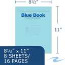 Roaring Spring Exam Blue Book, 11" x 8.5", 8 Sheets/16 Pages, Wide Ruled with Margin, Proudly Made in the USA!