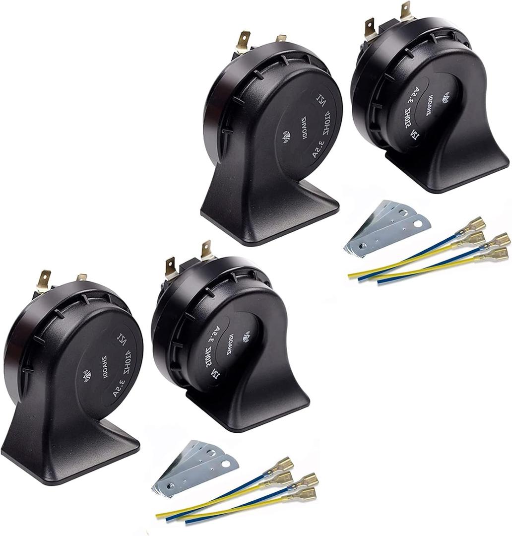 Car Horn 4 pack 12v Waterproof Auto Horn Used for Trucks Trains, Universal Electric Snail Horns Kit for Cars, Motorcycles,Off-Road Vehicles,Ships