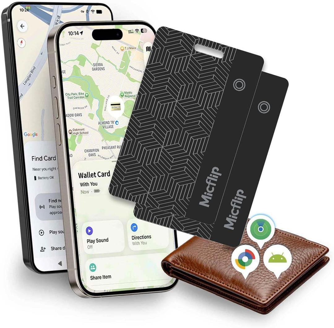 Wallet Tracker Card [Apple MFi Certified] (iOS and Android) Bluetooth Tracker Card, 0.07in Rechargeable Smart Tracking Card Work with Apple Find My, Keys, Luggage Tags, Bags, Passports, Purse(2 Pack)