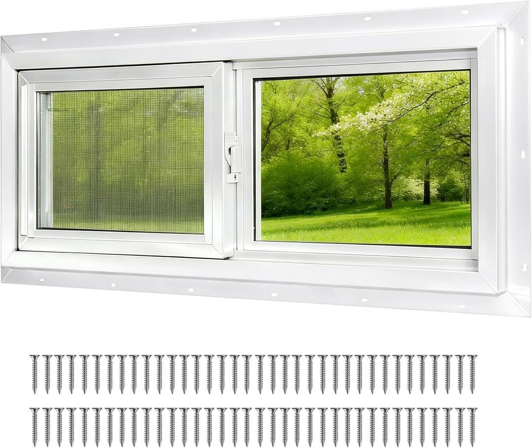 NeatiEase Basement Window, 30" x 12" Heavy Duty Vinyl Sliding Windows with Double Pane Insulated Tempered Glass and Fiberglass Screen for Basement, Bathroom, Garage, Shed, Home Replacement (White)