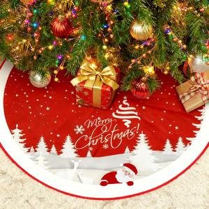 Christmas Tree Skirt Red Xmas Tree Ornaments for White Soft Plush Christmas Tree Mat with Snowy Pattern for Decorations Holiday Party 48 inches (Santa-1)