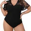 SHENHE Women's Plus Size V Neck Lace Flutter Short Sleeve Elegant Slim Blouse Bodysuit XL