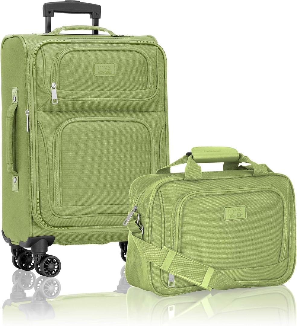 U.S. Traveler Rio Lightweight Softside Rolling Carry-on Suitcase, 4-Wheel Set, Light Green