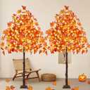 2 Pack 6FT Artificial Lighted Maple Tree, Fall Decorations for Home with Timer, 300 LED Prelit Fall Decor Maple Tree with Warm White Light for Indoor Outdoor Harvest Halloween Thanksgiving Day, Orange