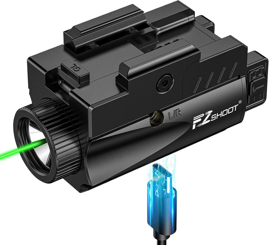 EZshoot 1000 Lumens Pistol Light Laser Combo, Rechargeable Gun Light with Green Laser Beam, Pistol Flashlight with Slid Rail Compatible with Glock and Picatinny Rail, Handgun Lights for Home Defense