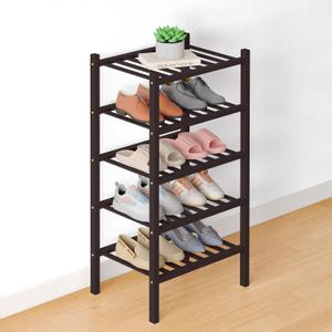 Smiry Bamboo Shoe Rack for Closet, 5 Tier Small Wooden Shoe Organizer, Stackable 14 Vertical Slats Wood Shoe Storage Shelf for Entryway, Two-piece Heavy-Duty Legs, 17.3"x11"x31.3", Brown
