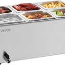 VEVOR 6-Pan Commercial Food Warmer, 24QT Electric Steam Table, 1200W Professional Countertop Stainless Steel Buffet Bain Marie with 86-185F Temp Control for Catering and Restaurants, Silver