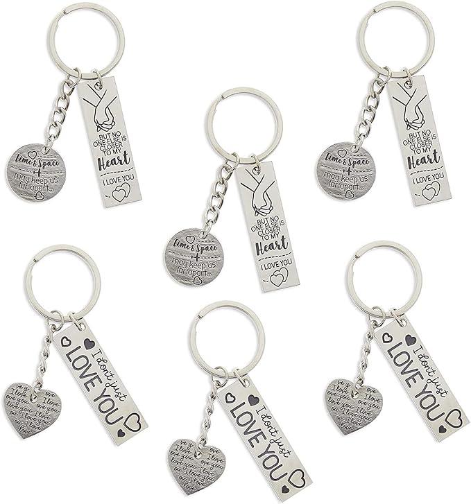 Couples Keychains for Him and Her, I Love You in 2 Designs (6 Pack)