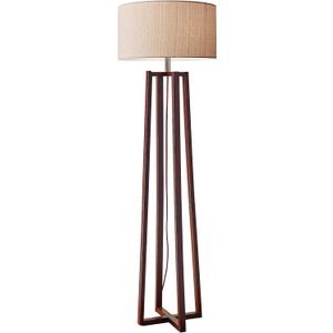 Adesso Floor Lamp with Walnut Birch Wood & Natural Linen Lampshade - 3-Way Adjustable Brightness, Lamp for Bedroom, Living Room, and House Dcor, 60 x 19