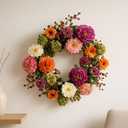 Nearly Natural 24in Artificial Peony Wreath Multicolor Faux Floral Spring Wreath for Front Door, Indoor Wall Decor, and Dining Table Centerpiece