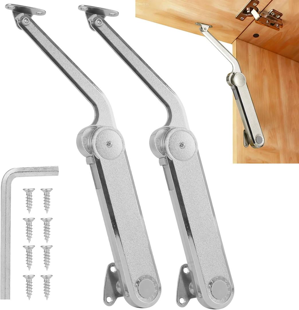 HBL' 2 Pack | Lid Support Hinges Large Lid Stay Hinge for Extra-Long Upper Cabinet & RV Cabinets, 30 - 90 Lid Stay and Under 30 Soft Close, Tension Adjustable, Heavy Duty, Max Load 88LBS