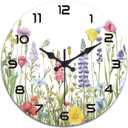 peacoblue Wall Clocks Battery Operated Wildflowers 12 Inch Glass Round Wall Clock Non Ticking for Kitchen Living Room Dining Room Bedroom and Bathroom Decor Accessories (Battery not Included)