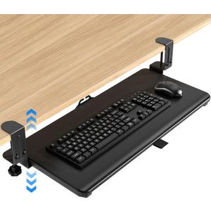 Rfiver Keyboard Tray Under Desk Pull Out with C Clamp Mount, 25.6 (30 Including Clamps) x 13 Inch Slide-Out Platform Computer Drawer Mouse for Typing, Black