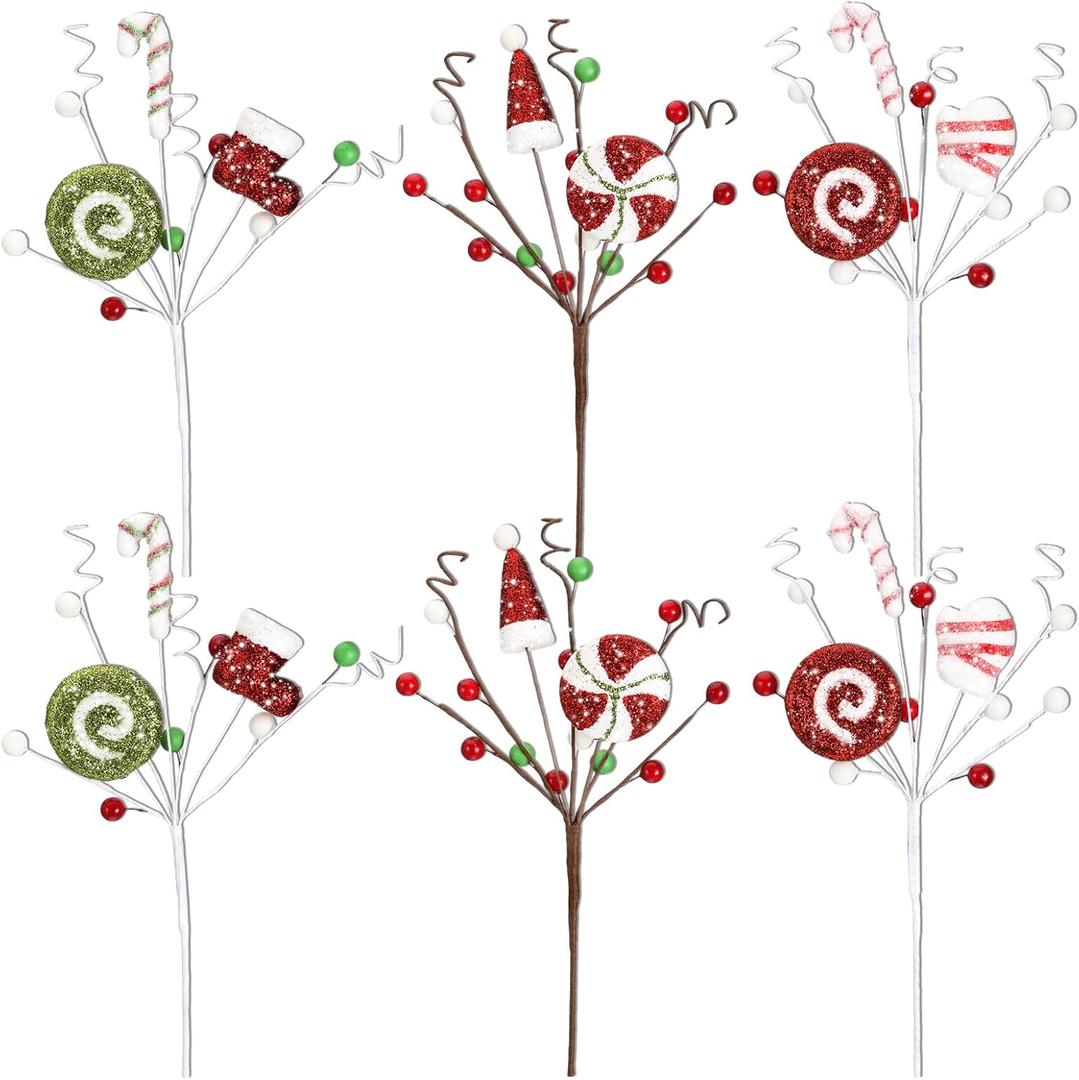 Jutom 6 Pcs Candy Cane Ornaments - Red, Green, White Stripes - Christmas Tree Decorations