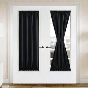NICETOWN Blackout Door Curtain - Privacy Thermal Insulated French Door Cover for Kitchen Room Darkening Window Curtains for Patio Front Glass, W42 x L72 inches, 1 Panel, Black