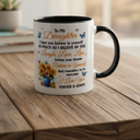 Daughter Gifts from Mom, Dad on Birthday, Presents For Daughters Cup with Spoon, To My Daughter Coffee Mug, Sunflower Gifts for Women Keepsake, 11oz White Pink Ceramic Coffee Tea Mug Cup