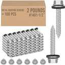 Zonon 50 Pcs Metal Roofing Screws #14 x 1-1/2 Inch Hex Head Sheet Metal Screws for Roof Panels with EPDM Rubber Washer