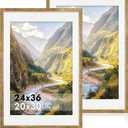 iRahmen 24x36 Poster Frame Set of 2 with Plexiglass, Wooden Rustic Brown Frames Display 20x30 Picture with Mat or 24 x 36 Without Mat, Wall Gallery Mounting Horizontal and Vertical