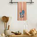 Orange Striped Sea Horse Kitchen Towels, Coastal Beach Nautical Hand Towels for Bathroom, Ocean Animal Dish Tea Towels for Kitchen Decor, Beach Coastal Bathroom Decor, 16x24 Inch