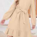blibean Girls Cotton Long Sleeve Dresses Ruffled Semi Formal Dress Size 6-15 Years (Beige, XXL)