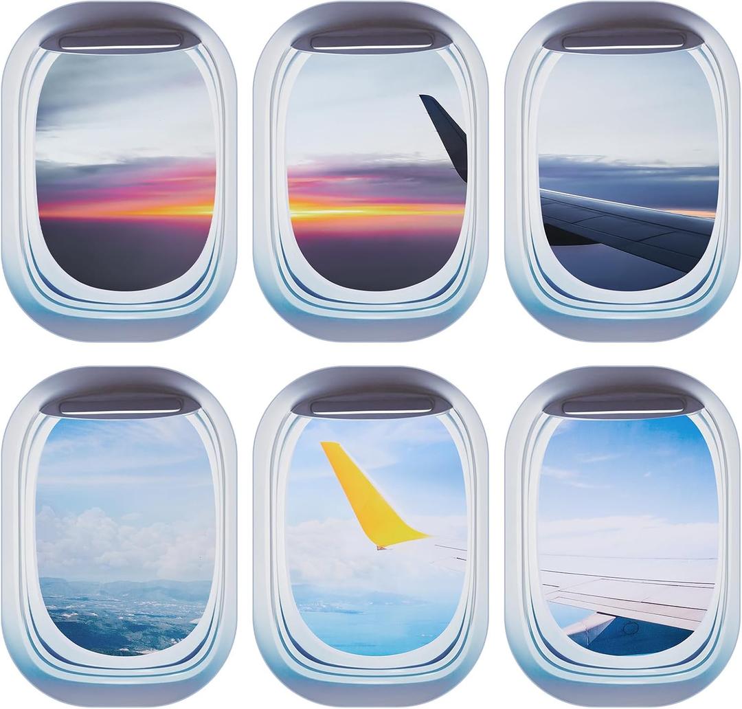 6 Pcs Airplane Wing Stickers Plane Window Clings Self Adhesive Airplane Wall Decals Aviation Wall Decor 3D Wallpaper Art Gifts for Travel Birthday Party Favor Decorations (Sky)