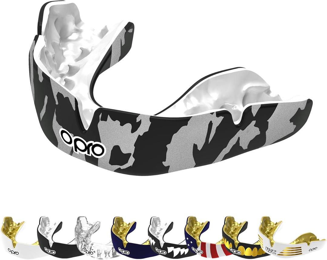 OPRO Instant Custom-Fit Mouth Guard, Dentist-Level Comfort, Protection & Fit - Moldable Mouthguard for Football, Boxing, Rugby, MMA, UFC Mouth Piece- Includes Mouth Guard Case (Silver Camo, Adult)