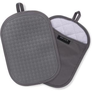 Hovico 2PCS Silicone Pot Holders, Oven Mitts Heat Resistant Hot Pads with Pockets, Non Slip Pot Holder for Kitchen Baking and Cooking| 9.8 x 7 Inches | Towel Cloth Interior Lining - Gray