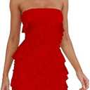 HOCILLE Women's Sexy Strapless Tube Top Bodycon Sleeveless Ruffle Mini Party Dress, Size Large