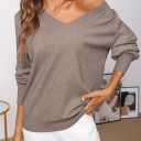 MEROKEETY Women's 2025 Fall Long Sleeve Sweater V Neck Winter Tops Casual Lightweight Knit Pullover Shirts (Brown, M)