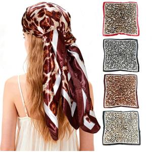 Ciormis 35" Silk Head Scarf for Women, 4 Pcs Satin Hair Scarf Square Silk Bandana Top Neck Scarves Hair Wraps for Sleeping (H1-leopard-set11)
