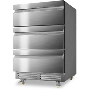 24 Inch Upgraded Three-Drawer Beverage Fridge, Weather Proof Outdoor Stainless Steel Beverage Refrigerator, Under Counter Built-in Beverage Cooler for Home & Commercial Use
