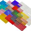 MaxGrain 20 Stained Glass Sheets Variety Textured Cathedral Art Glass Sheets Packs for Crafts and Mosaic Making, 6x4 inch Transparent+Opaque+Clear