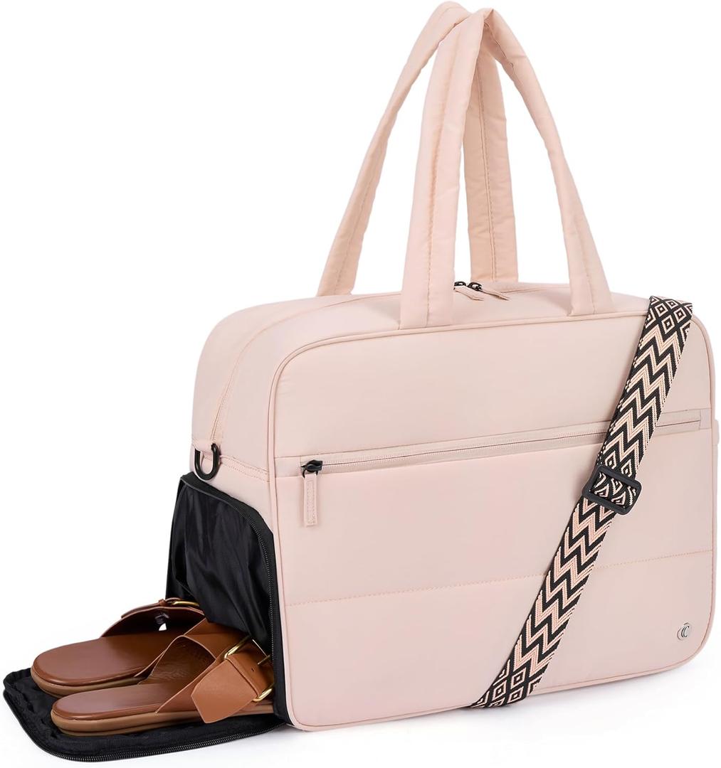 CLUCI Weekender Travel Bag for Women Puffer Tote Bag Carry On Duffle Overnight Bags with Shoe Compartment (2-pink)
