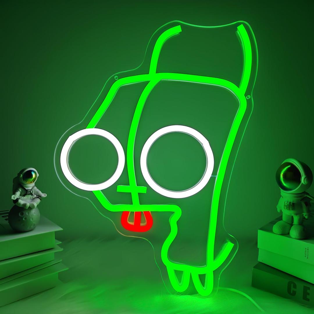 Cartoon Anime Neon Sign for Wall Decor Dimmable Funny Neon Sign for Bedroom Green Party Supplies Neon Light for Kids Room Birthday Christmas Gifts