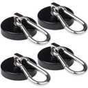Magnetic Hooks 170lbs Heavy Duty Black Magnet Hooks with Swiveling Carabiner for Hanging Refrigerator Strong Large Neodymium Magnet (170LBS-4PACK-BLACK)