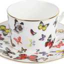 TOCCOOL Butterfly Cup and Saucer Set  Bone China Cup and Saucer Set, Butterfly Tea Set, Elegant Pattern, Suitable for Home, Cafe, Western Restaurant (1 Set)