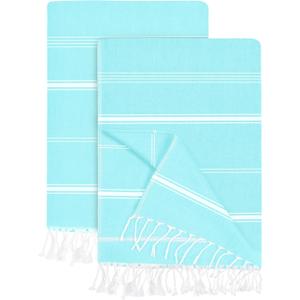 Utopia Towels Pack of 2 Turkish Beach Towel, 40 by 72 Inches, Oversized 100% Cotton, Sand Free Lightweight Absorbent Quick-Dry Beach Blanket, Extra Large Turkish Bath Towels for Travel and Pool, Aqua