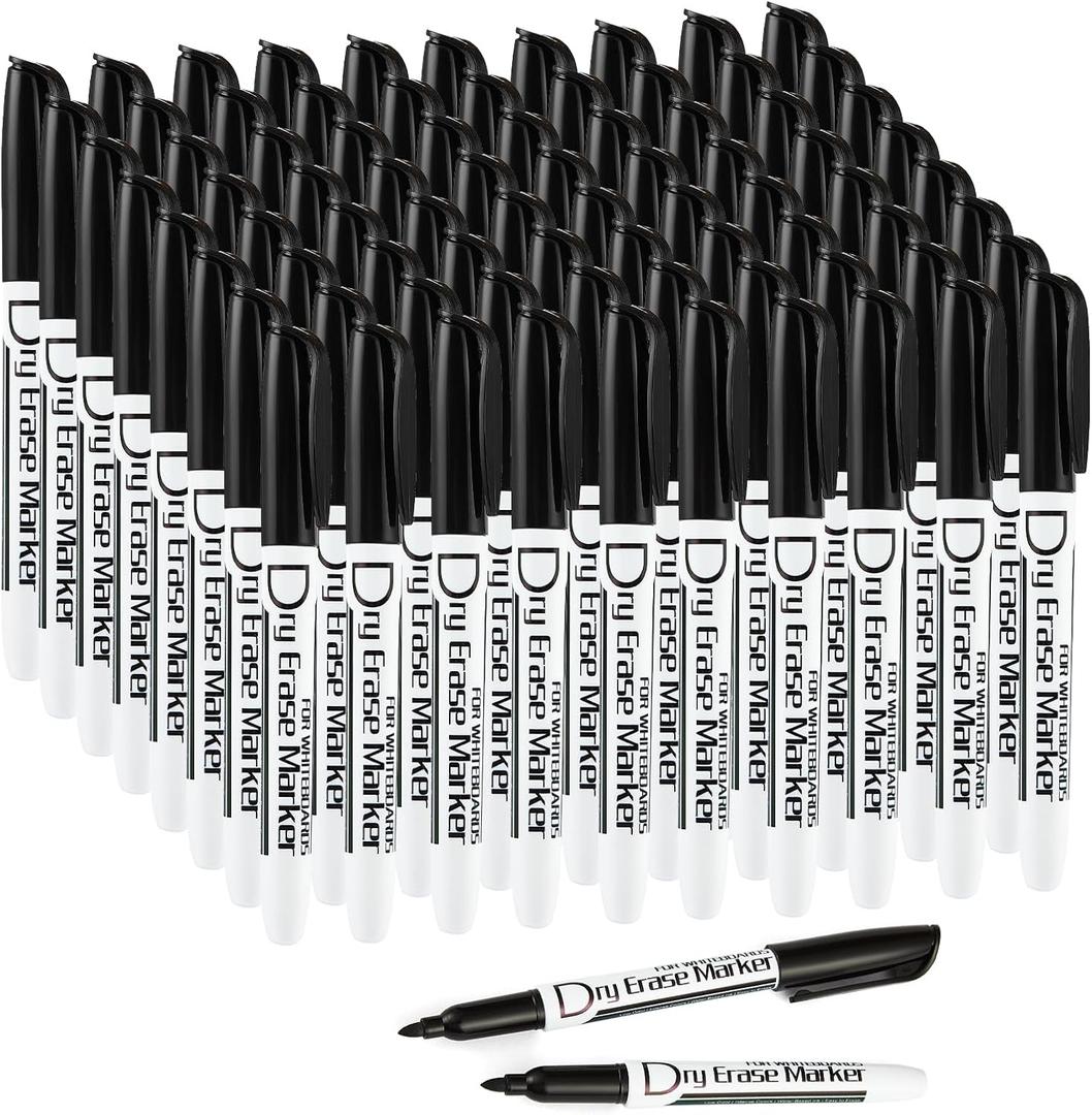 Volcanics Black Dry Erase Markers Low Odor Fine Whiteboard Markers Thin Box of 80 (1 Count (Pack of 80))