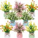 Zeyune Large Spring Artificial Flowers Potted Centerpieces Desktop Fake Floral Plants in Macaron Pot Greenery for Office Table Home Indoor Bathroom Office Wedding Bridal Decor (8 Pcs,Stylish)