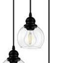 3-Light Pendant Light, Hanging Ceiling Lamp with Clear Glass Shade, Matte Black Pendant Lighting Adjustable Height Industrial Retro Style Hanging Light, for Kitchen Island Bedroom(E26 Base,No Bulb)
