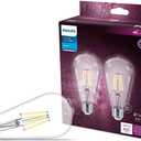 Philips LED Vintage Flicker-Free Clear Straight ST19 Dimmable, Eyecomfort Technology, 400 Lumen, Daylight(5000K), 4.4W=40W, Title 20 Certified, E26 Base, 2-Pack (564864)