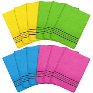Tatuo 12 Pieces Korean Exfoliating Mitt Glove Italy Towel Body Skin Scrubber Exfoliating Scrubber for Remove Dead Skin Washcloth Korean(Small, Yellow, Green, Blue, Pink)
