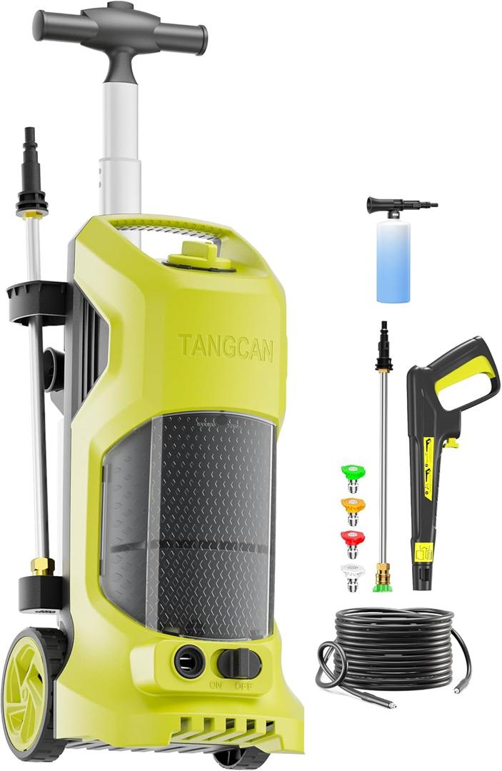 Pressure Washer with 4 Nozzles, 25FT Hose, Soap Tank, Ideal for Car, Driveway, Patio, Pool Yellow